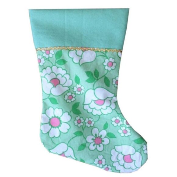 Vintage Flower Power Wabasso Christmas Stocking Handmade Holiday Decor - Picture 1 of 4